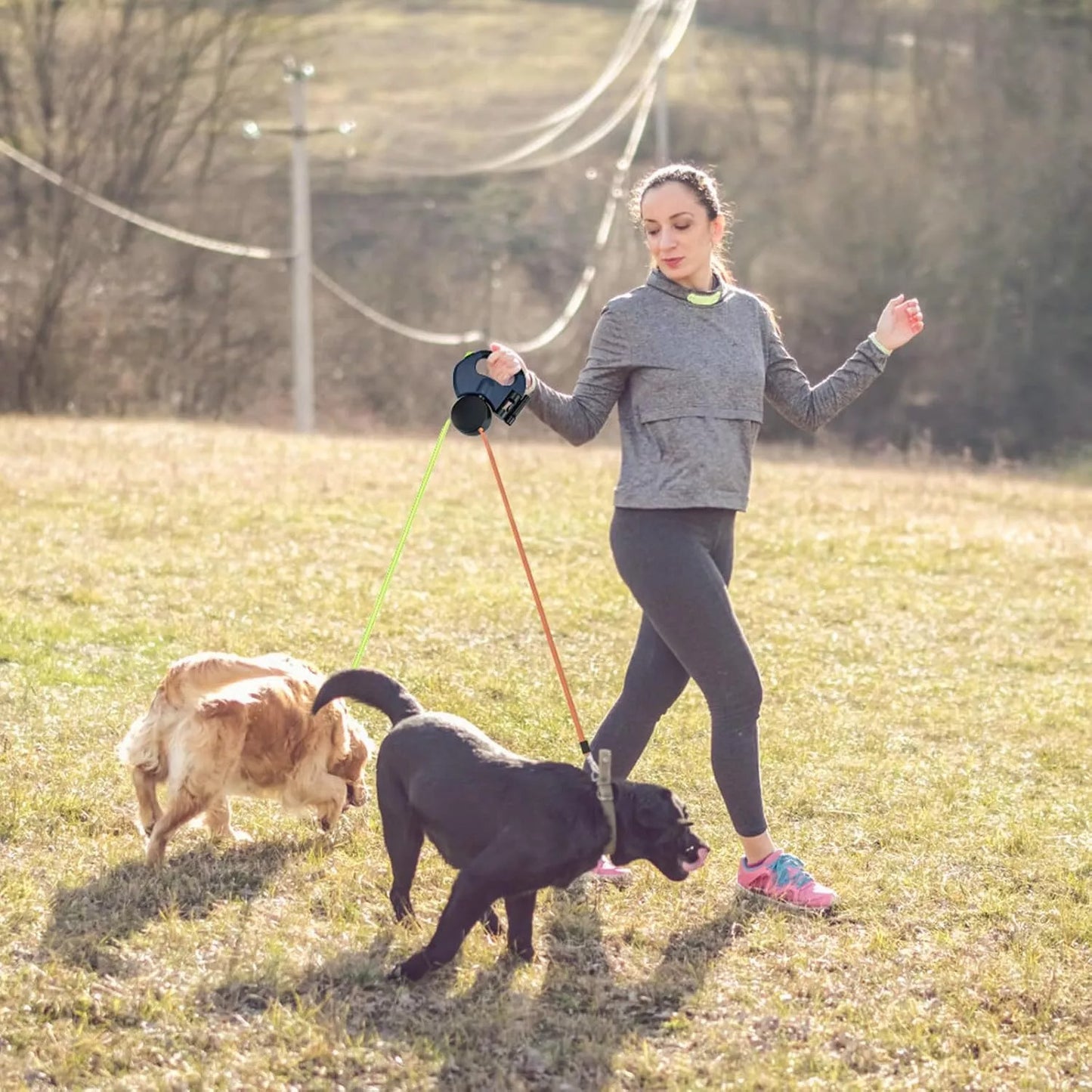 Retractable Lead Leash Double Dual Doggie 2 Dog 50 Pounds For Pet