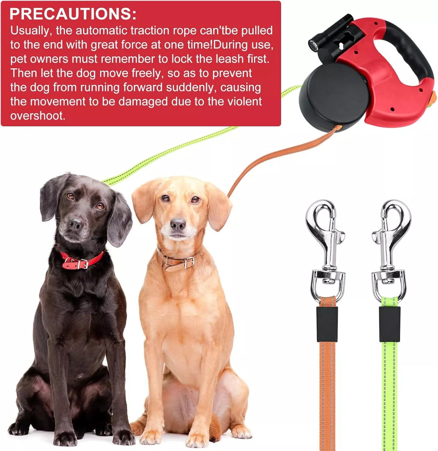 Retractable Lead Leash Double Dual Doggie 2 Dog 50 Pounds For Pet