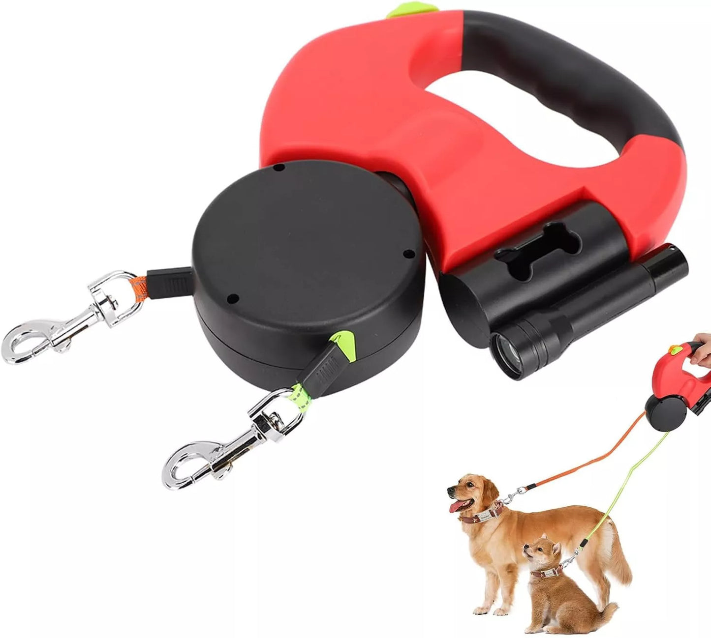 Retractable Lead Leash Double Dual Doggie 2 Dog 50 Pounds For Pet