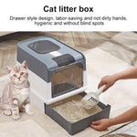 Grey Large Cat Litter Box Cat Pan Drawer Anti-Splashing Cat Potty Tray Cleaning